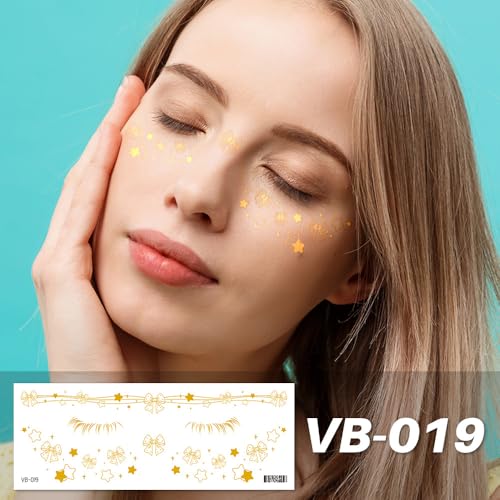 Gold Glitter Star Freckles Tattoo Stickers - 10Pc Waterproof Patches