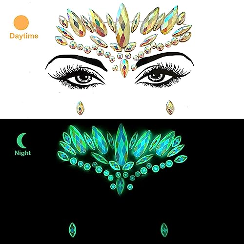Face Gems 4 Sheet Face Jewels Stick on Rhinestones Stickers Luminous Crystal Face Stickers Gemstones Temporary Tattoo Gifts for Women Carnival Music Festival Party Rave Accessories (Luminous)