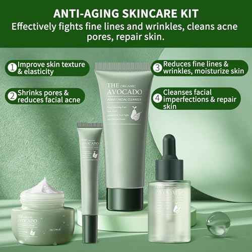Avocado Skin Care Set, Skincare Gifts Kits For Hydrating Skin, Facial Kit For Women With Facial Cleanser, Serum, Face Cream, Eye Cream, Travel Skincare Set.(4 Pieces)