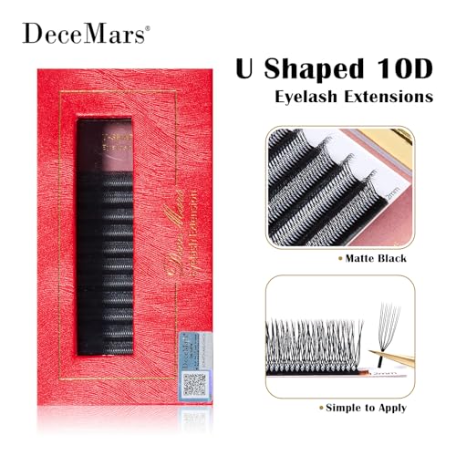 DeceMars 10D U-Shaped Eyelash Extensions - Easy Fans, Soft Matte Black