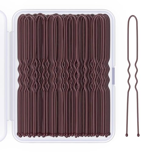 2.8 Inch U Shaped Hair Pins for Women Girls, Long Hair Pin Bobby Pin for Secure Bun Hairstyles, 100 Count (Brown)
