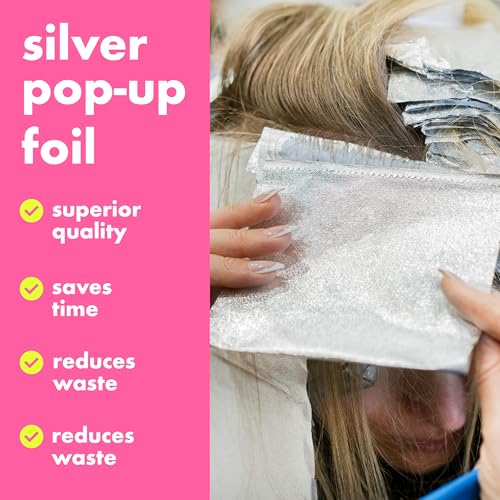 Colortrak Embossed Sheets Silver Aluminum Foil Pop-up Dispenser, 1000 Pre-cut Sheets Non-slip Textured for Hair Foil Coloring and Highlighting Applications, Silver, 5 x 11
