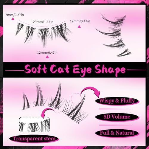 5 Pairs 5D Wispy Cat Eye False Eyelashes with Thin Stem