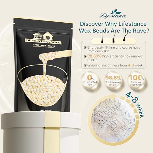 Lifestance 1LB Hard Wax Beans, Wax Beads Hair Removal Hard Wax Kit for Thin & Fine Hair, Sensitive Skin, Waxing Beads for Nose, Face, Chin, Eyebrow, Bikini