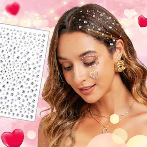 YGDZ Face Gems Self-Adhesive Face Jewels Stickers, Red Lip Hair Gems, Festival Kiss Jewels, Face Rhinestone Stickers for Makeup, Eye, Hair, Body, Rave Accessories, Stick on Gems for Kids, Women