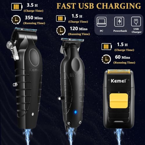 KEMEI Professional Hair Clipper Trimmer Shaver Set with Guide Combs