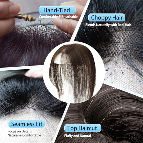 WORLDSTAR Human Hair Bangs Hair Topper Clip-In for Women Dark Brown 10 Inch