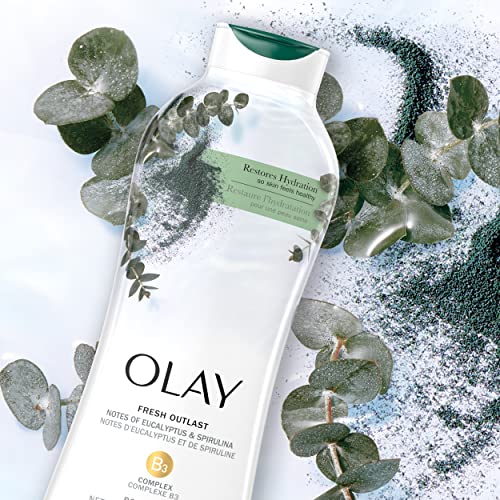 Olay Fresh Outlast Paraben Free Body Wash with Relaxing Notes of Eucalyptus and Spirulina, 22 fl oz, Pack of 4