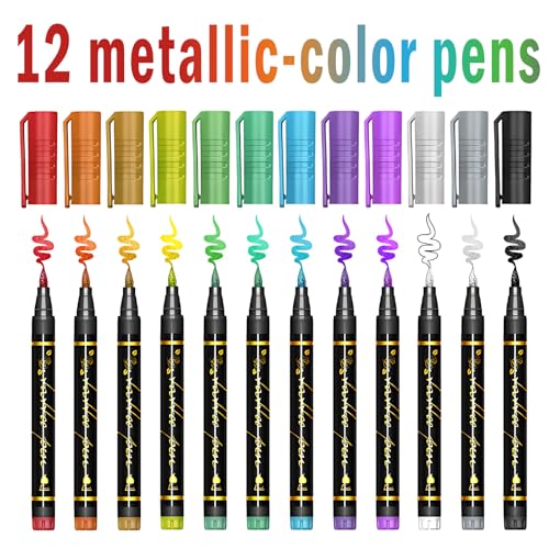 Temporary Tattoo Markers with 155 Stencil Designs, 12 Metallic Colors