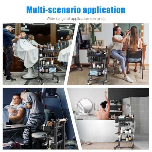 Esthetician Cart with Wheels Salon Tray Cart Salon Rolling Trolley, Hair Styling Salon Trolley Cart, Rolling Storage Cart Utility Cart with Extra Hanging Cups and Hook Handles Lockable Wheels