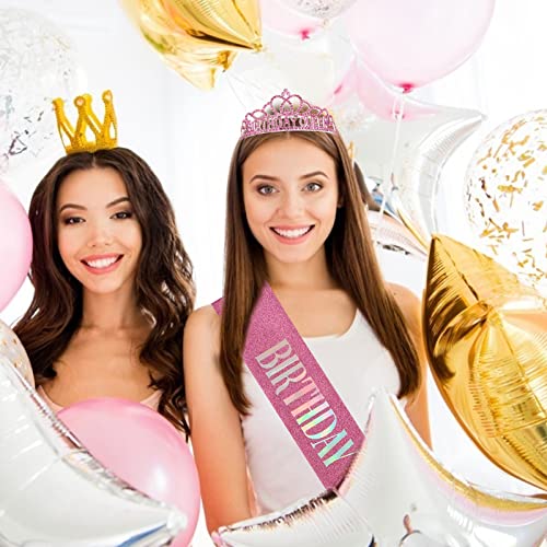 Pink Birthday Queen Tiara and Sash Set with Rhinestones