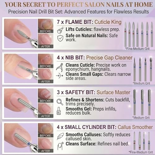 30-Piece Nail Drill Bits Set for Acrylic & Gel Nail Prep