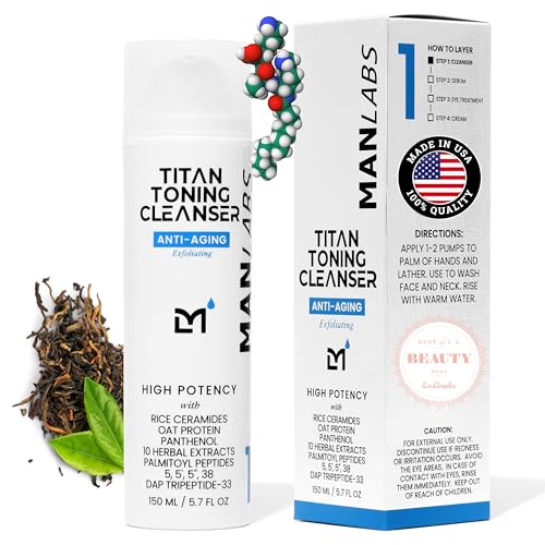 Titan Anti-Aging Mens Face Wash ? For Men, Cleanse, Hydrate, Revitalize ? Gentle Exfoliating Face Cleanser ? Men, Skin Care ? Herbal Extracts, Ceramides, Peptides, All Skin Types ? Unscented