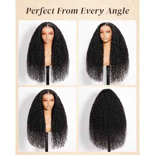 Arabella 13x6 Curly Human Hair Wig Deep Wave Lace Front Wigs Human Hair 220% Density Glueless Wigs Pre Plucked Pre Cut 12A Curly Wig Human Hair Ear to Ear Natural Black 20Inch