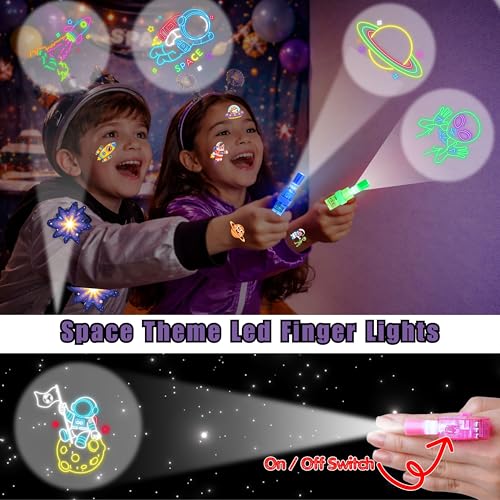 Space Party Favors Set 72 PC - LED Finger Lights & Tattoos