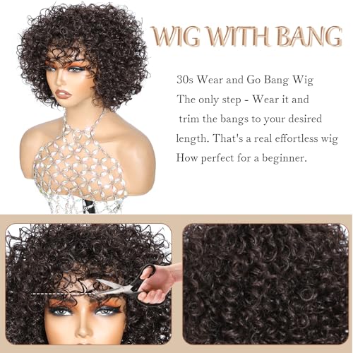 Brown 4A Curly Wig with Bangs - Glueless Afro Wig