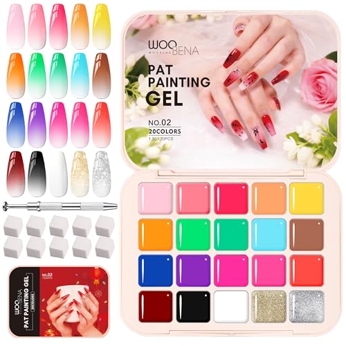 Woobena 20 Colors Ombre Gel Nail Polish Set with Sponge for Gradient & French Manicure - No-Wipe Glossy Finish, DIY Nail Art Kit for Beginners & Professionals - Variation A