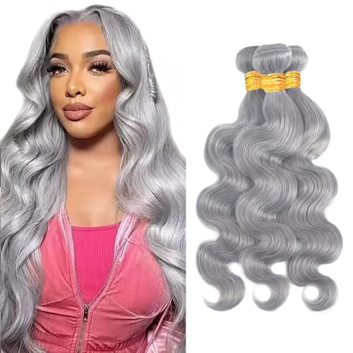 Fridnae Silver Grey Human Hair Bundles 3 Pack 24/26/28 Inch Virgin Body Wave