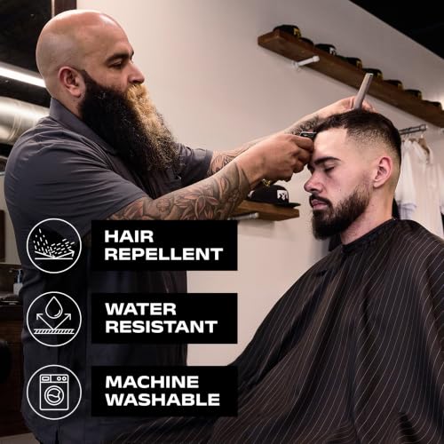 Barber Strong Black & White Stripe Haircut Cape for Men, Water-Resistant & Static-Reducing