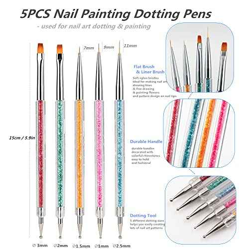Resin Nail Art Palette with 5 Pcs Nail Art Painting Drawing Brushes, Nail Polish Mixing Palette Double-Ended Dotting Pen Nail Art Liner Brush Nail Drawing Brushes for Nail Art Design