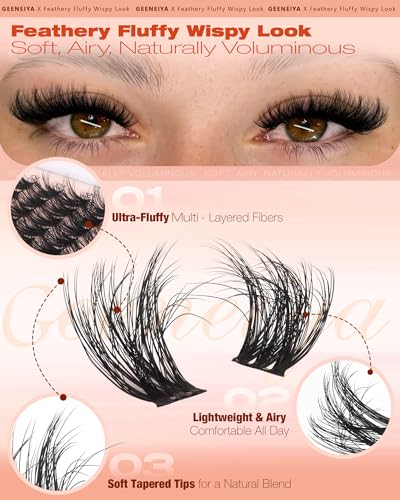 Geeneiya Fluffy Lash Clusters - 8-16mm Natural C Curl Extensions