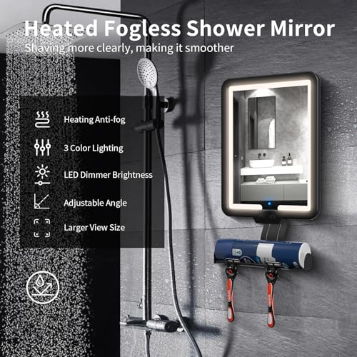 Heated Anti-Fog Shower Mirror 9.5x8" LED Dimmable Shaving