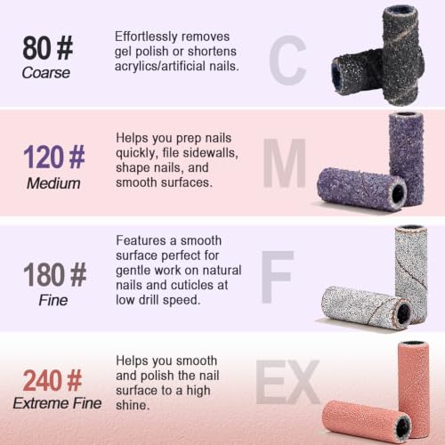 Mini Sanding Bands for Nail Drill - 135pcs Mix Pink Zebra-Stripe Purple Black