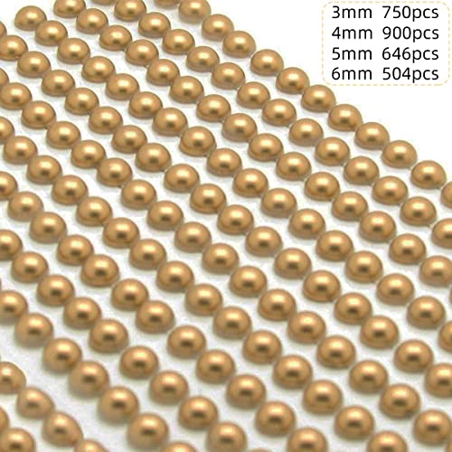 Face Pearl Gems Nail Rhinestone Stickers Makeup Diamonds Jewels for Eyes Hair Body Flat Pearls Temporary Tattoo Dots for Women 3D Self Adhesive Festival Bling Crystal 4 Sheets 2800 PCS (gold)