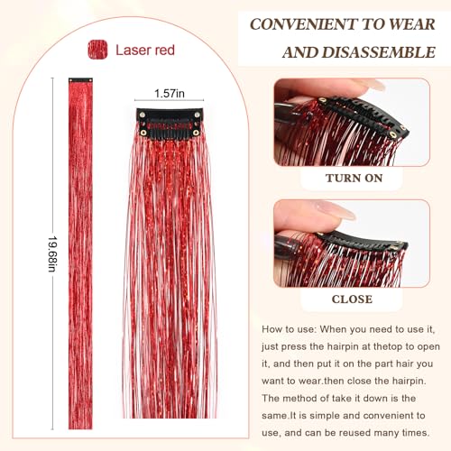 Leuceiy 20-Inch Hair Tinsel Clip-Ins for Girls - Heat Resistant & Reusable