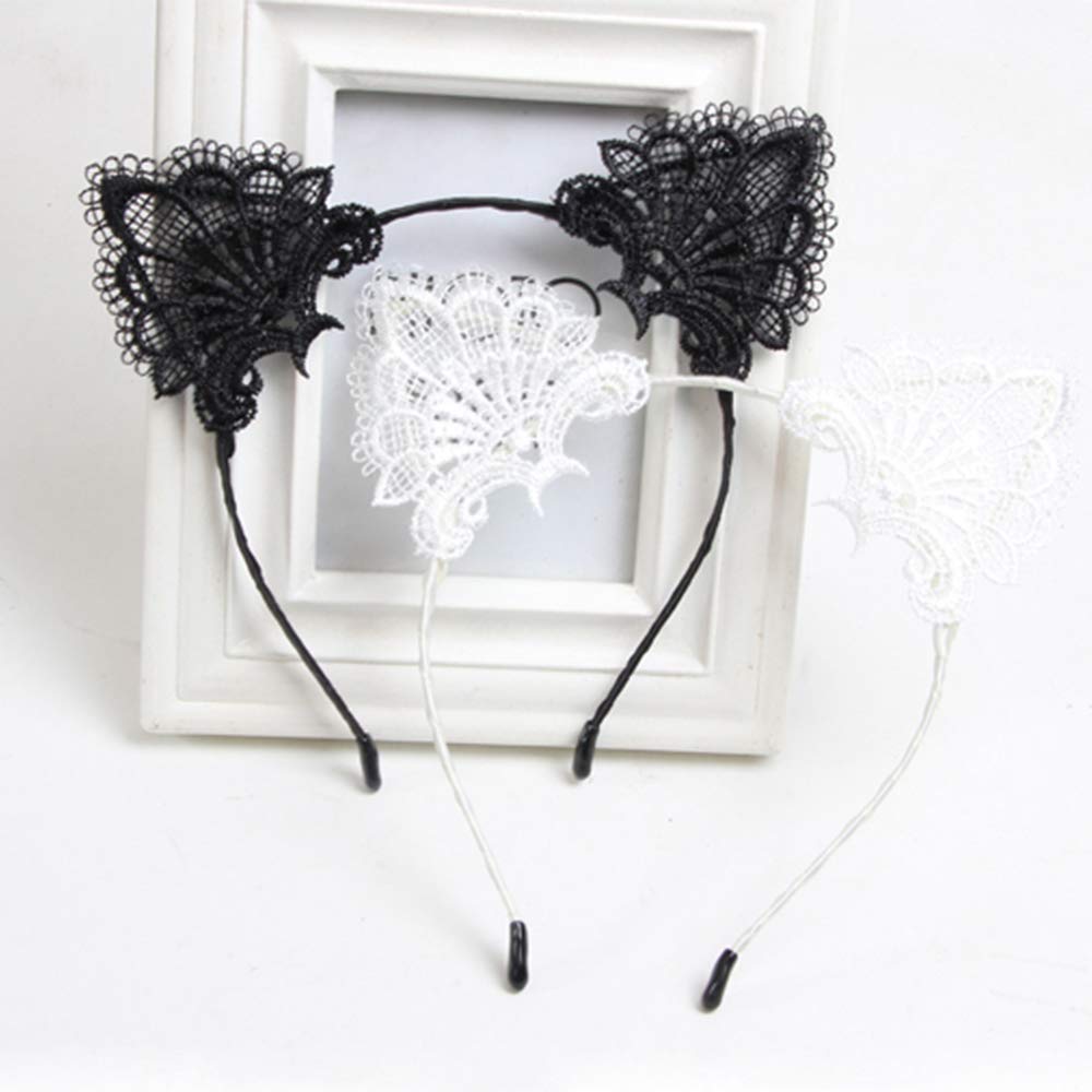 Cat Ears Headband Lace Cat Hairband Flower Christmas Hair Bands Women Girls Kids Hair Hoop Kitten Headdress Headwear Headpiece Party Decoration Cosplay Costume Cute Handmade Hair Accessories 4 Pack