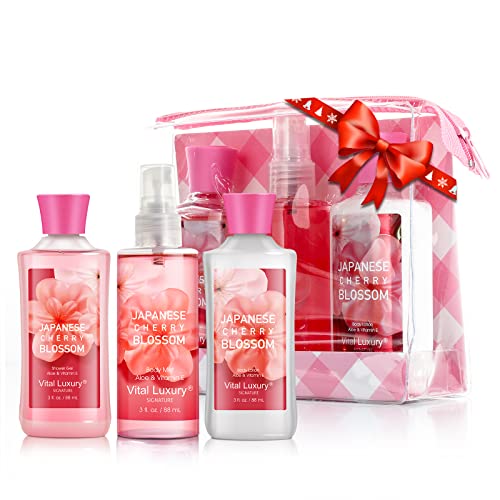 Vital Luxury Bath & Body Care Travel Set - Home Spa Set with Body Lotion, Shower Gel and Fragrance Mist, Valentines Day Gifts for Her and Him(City of Love)