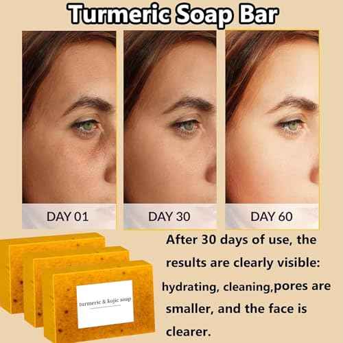 3PCS Lemon Turmeric Kojic Soap + 3 Bubble Nets | Organic Face & Body Bar | Cleansing & Exfoliating | All Skin Types