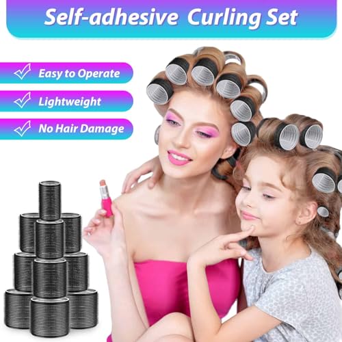 Self-Grip Hair Rollers Set with Clips - 24 Heatless Curlers & Storage Bag