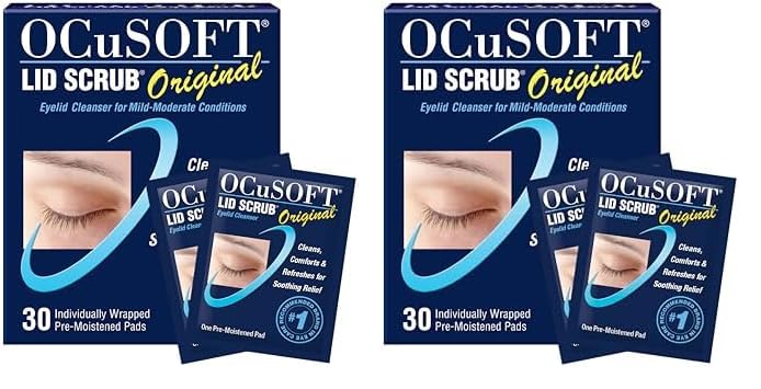 OCuSOFT Lid Scrub Original Eyelid Cleanser - Pre-Moistened Eyelid Wipes for Mild to Moderate Conditions - Eyelid Cleanser to Clean, Comfort & Soothe Irritated Eyelids - 30 Count (Pack of 2)