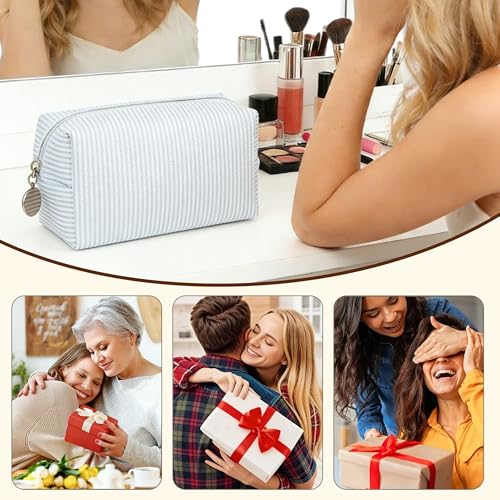 CALINNL 2pc Travel Makeup Bags in Light Blue Set - Lightweight Cosmetic Toiletry Pouches