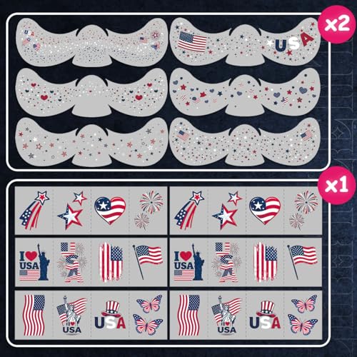 4th of July Glitter Freckles Face Tattoos - 36 Pc Patriotic Set