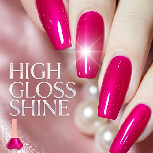 NovaCharm Hot Pink Shimmer Nail Polish 12ML - No UV Lamp