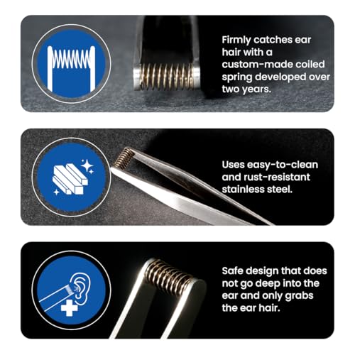 NIKKEN MIMIGETTER Ear Hair Tweezers [Made in Japan] ? Manual Coil Spring Plucker for Fine Facial Hair, Precision Stainless Steel Tool