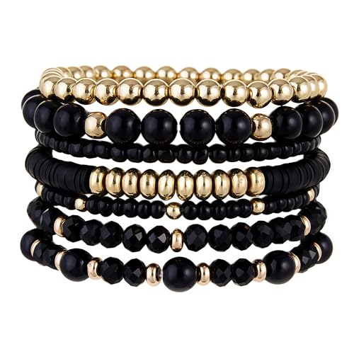 Bohemian Stackable Beaded Bracelets for Women - Black