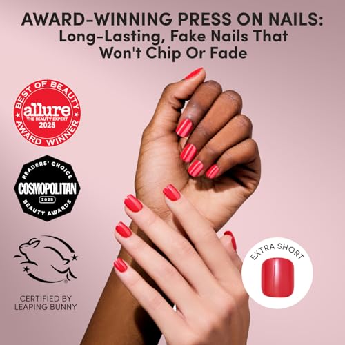 Glamnetic Red Press On Nails - Extra Short Salon Quality Kit