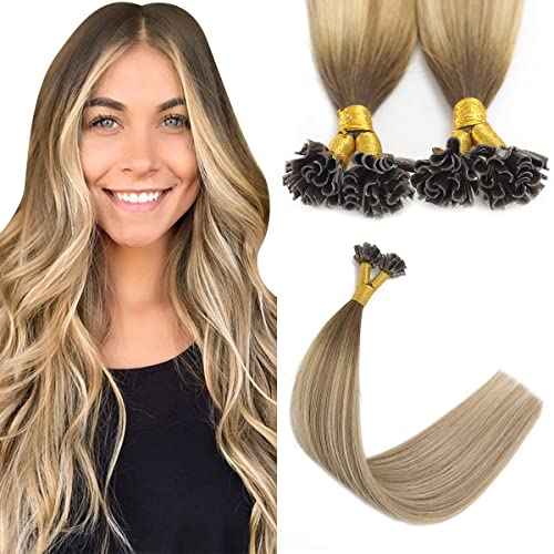 Sindra U Tip Hair Extensions Real Human Hair Color Darker Brown to Highlighted Blonde 20inch 50Grams Prebonded Fusion Keratin Tip Hair Extensions£¨Utip#3/8/22-20inch£©