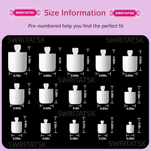 SWRITATSK White Press On Toenails - 150pcs, 15 Sizes, Square Tips