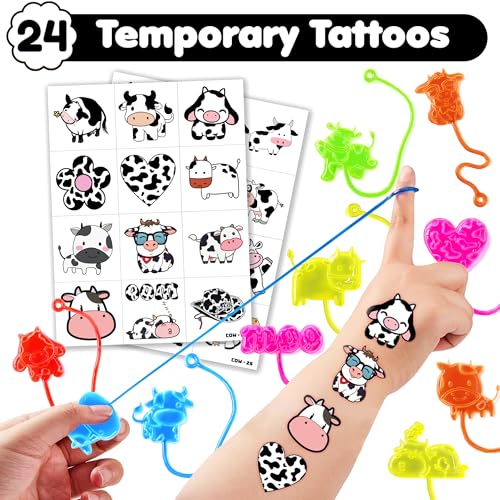48 Pc Cow Party Favors - Stick Hands & Temporary Tattoos