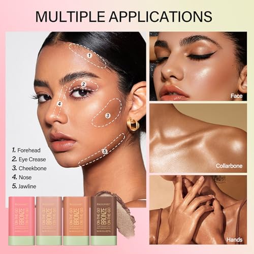 Multi-Use Makeup Bronzer Stick, On-the-Go Glow Bronze Tinted Moisture Stick, Hydrating Solid Moisturizer with Bronze Tint, Natural Bronzed Glow, Blends Effortlessly, for Eyes, Cheeks & Body