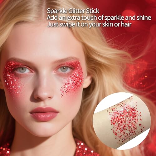 MEICOLY Red Hair Glitter Stick for Face Body & Hair Makeup, Waterproof Shimmer