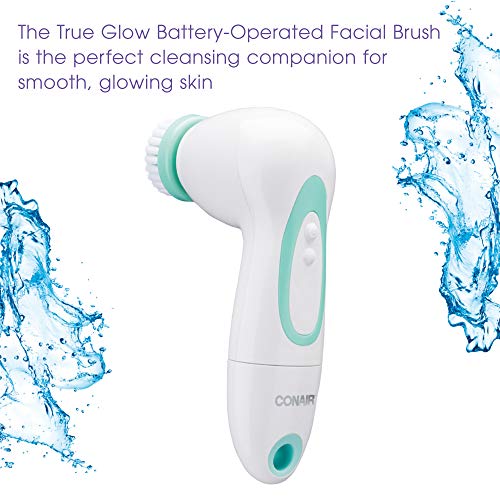 Conair True Glow Facial Cleansing Brush, 2-Speed Sonic Scrubber with 3 Heads