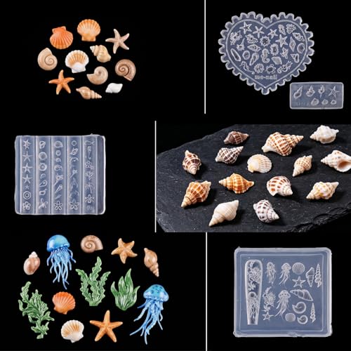 Ocean-Themed 3D Nail Gel Molds Set with Shells, Starfish & Dolphins