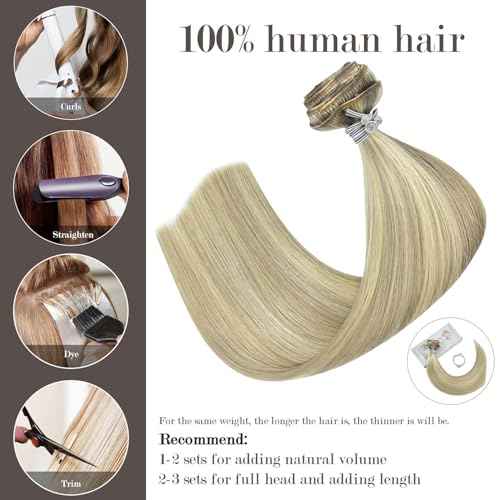Honsoo Real Hair Extensions Mixed Bleach Blonde 20inch 70g 7pcs Clip In Human Hair Extensions No Shedding No Tangles