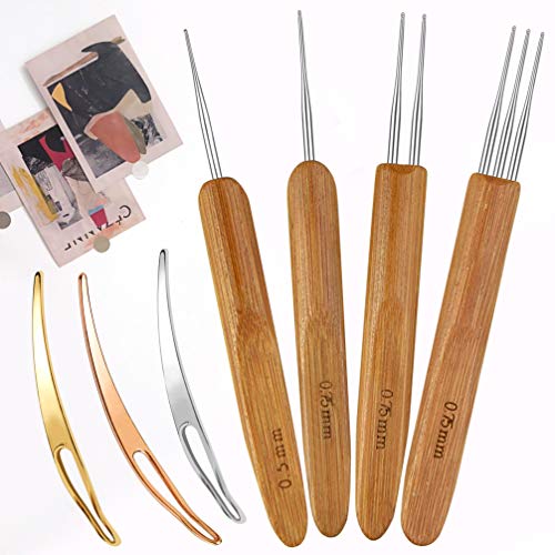 Dreadlock Crochet Hook Set 7-Piece Stainless Steel with Bamboo Handle