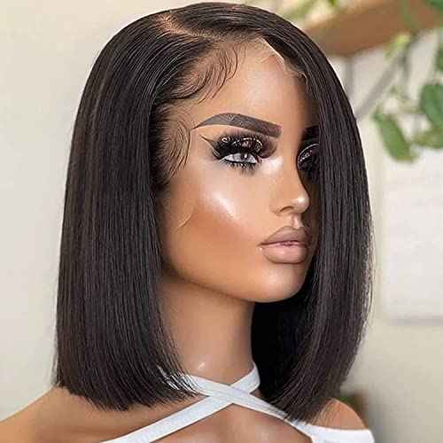 BEEOS 13x6 SKINLIKE Real HD Lace Frontal Bob Wig, Ultra-fitted Pre-Plucked Bleached Knots 180% Density Straight Human Hair Wig Invisible HD Lace 12 Inch